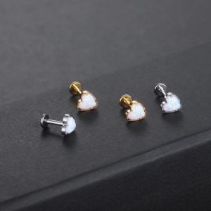 1PC ASTM F136 Titanium Love Heart Opal Labret Piercing For Women Men 16g Helix Conch Lip Tragus Ear Stad Body Bijoux 6/8 mm