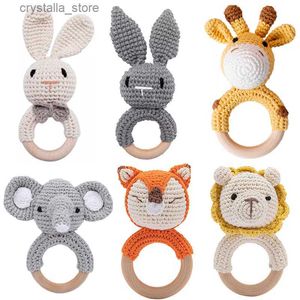 1Pc Baby Rattle Toys Wooden Teether Crochet Pattern Rattle Rabbit Lion Fox BearToy Newborn Gift Baby Teether Crochet Custom Name L230518