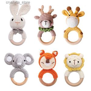 1pc Baby Teether Music Rattles for Kids Animal Crochet Rattle Elephant Giraffe Ring Wooden Babies Gym Montessori Children's Toys