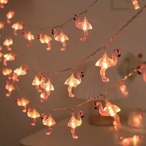 1 cadena de luces de flamenco con pilas, 10/20 LED, para decoración de verano, fiestas, cumpleaños, bodas, Navidad, para interiores y exteriores (pilas no incluidas)