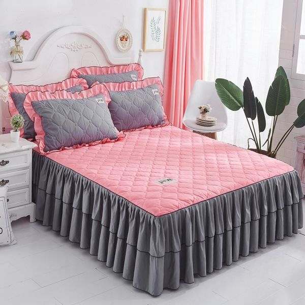 1pc jupe de lit princesse housse de matelas rose bleu été style coréen solide couverture de lit pleine reine roi taille literie set220N