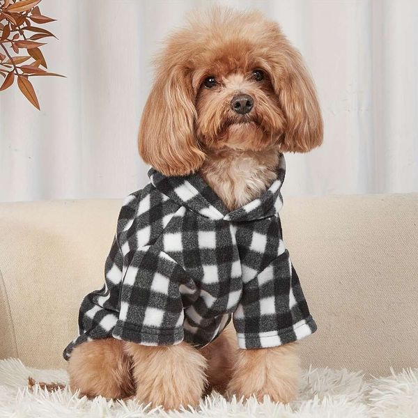 Suéter a cuadros blanco y negro, sudadera fresca para mascota, ropa con capucha para perro, 1 ud.