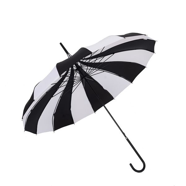 1PC Noir et Blanc Parapluies Femmes Grand Grand Long Manche Gothique Classique Coupe-Vent Tour Pagode Pluie Parapluie 201104