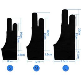 1pc noir à deux doigts anti-fouling Dessin Home Glove 3 tailles pour conception artistique Tablette graphique Gants de maison droite et gauche