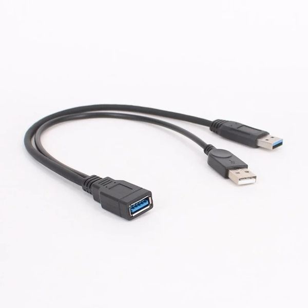 1PC Black USB 3.0 Femme à double USB Male avec un câble d'extension de données d'alimentation supplémentaire pour un disque dur mobile de 2,5 