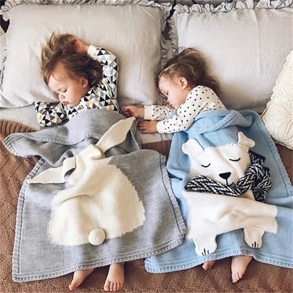 1 pc couvertures emmailloter bébé Wrap tricoté couverture pour enfant lapin dessin animé Plaid infantile enfant en bas âge literie emmailloter Let's Make 210309