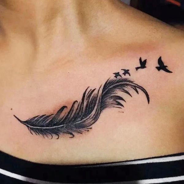 1 pieza de pegatinas de tatuaje temporal de arte corporal pluma pájaro flor tatuajes falsos impermeables brazo clavícula cintura tatuaje de transferencia de agua