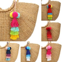 1 pc Boho Style coloré porte-clés pompon porte-clés avec arc-en-ciel Taseel nouveaux bijoux pour femmes livraison directe