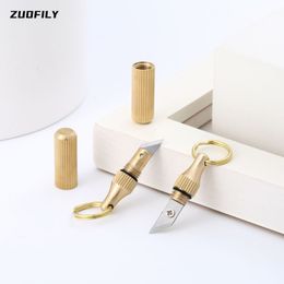 Mini cuchillo multifuncional EDC con cápsula de latón, llaveros portátiles, herramienta de corte de bolsillo de emergencia para supervivencia al aire libre, 1 ud.