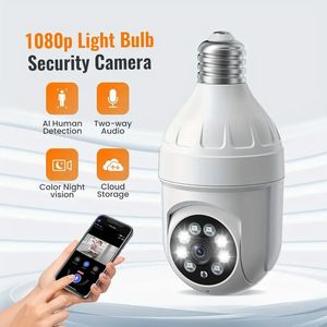 1pc Bulb Camera Met AI Menselijke Detectie, 355 Graden Pan/Tilt Panoramische IP-camera, Nachtzicht in kleur, Tweerichtingsaudio, 2.4G WiFi, Cloudopslag, Draadloze Smart Home-camera