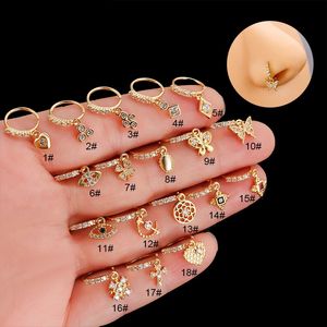 1PC Vlinder Hart Lucky Eye Dangle Hoop Neuspiercings voor Vrouwen Trendy Zirkoon Hanger Indian Neusring Neus piercing Sieraden 240115