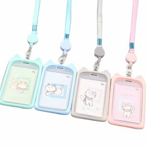 1pc Carto Cat Card Holder Candy Color Ident Manga de carrete retráctil Lanyard Identity Credit Case Bank Bus Case 482m#