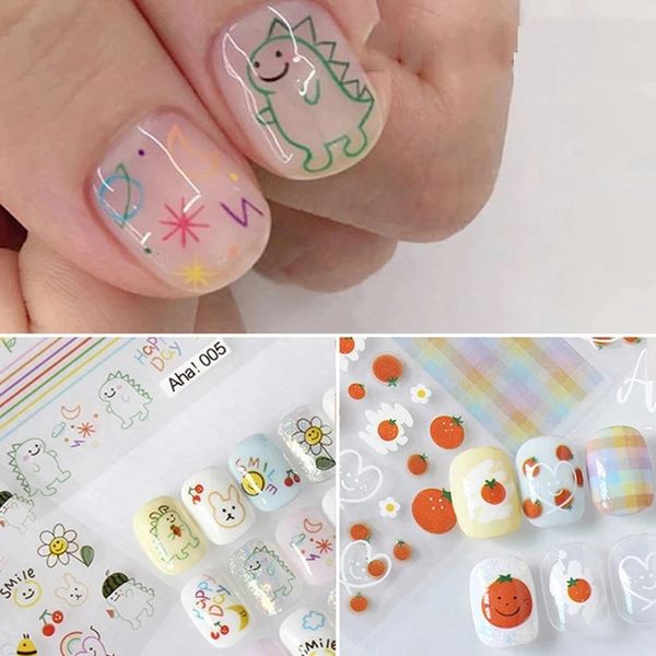 1pc Cartoon Kawaii Dinosaur Bear Animal Nail Art Sticker lapin Fleur UltraHin Japonais Autochote