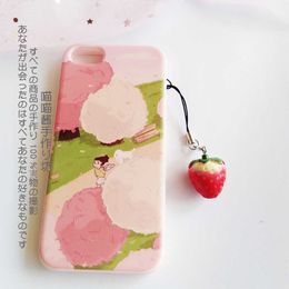 Sangles de téléphone portable, 1 pièce, breloques mignonnes en forme de cœur de fraise, lanières intelligentes pour étui i/Samsung, décor Kawaii, corde Mobile