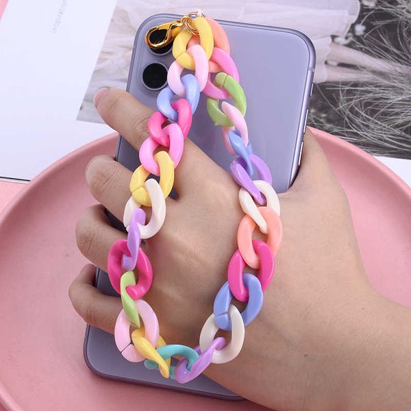 1 correa para teléfono móvil, abalorios, cordón de cadena nuevo, pulsera de acrílico colorida para teléfono móvil para mujer y niña, accesorios de joyería Y2211