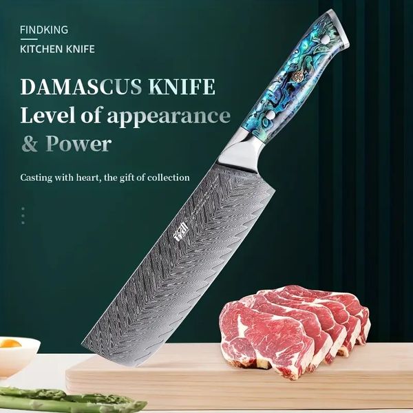 Couteau de Chef Nakiri professionnel, lame en acier damas, manche en coquille d'ormeau, couteau de Chef de cuisine, accessoires de cuisine, 6.5 pouces, 1 pièce