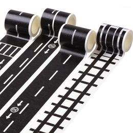 1 unidad de juguetes educativos para niños, bricolaje, adhesivo japonés para tráfico de carreteras y cinta de papel, pegatinas de diseño de curva de tren ferroviario 8D