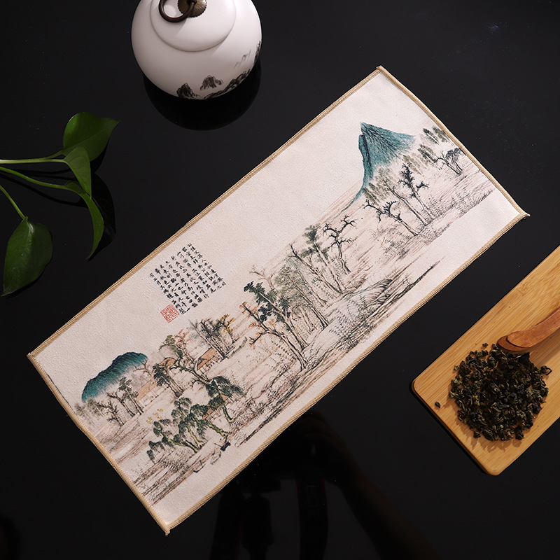 1 st kinesiska målade tjocka tethandduk Superabsorberande avancerade tepåter Tillbehör Bord Mattor Hushållens professionella ragtea servett
