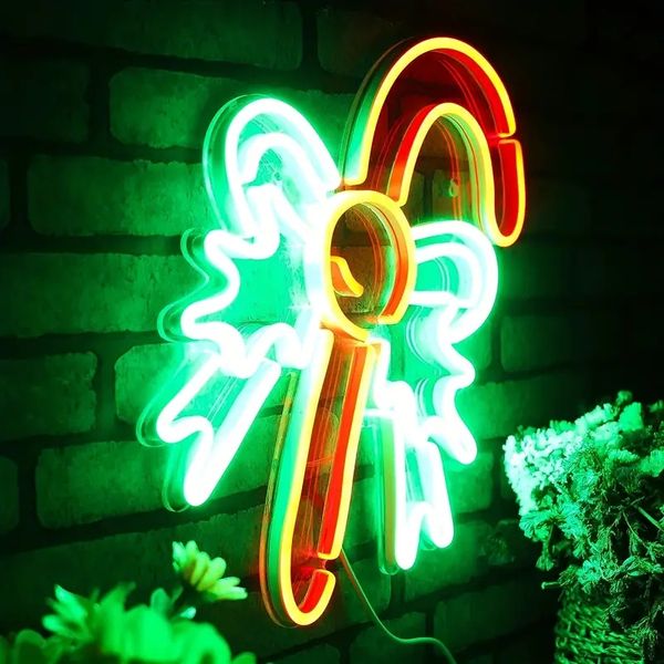 Panneau néon LED en Silicone flexible pour bonbons de noël, lumières murales décoratives polyvalentes, alimentées par USB, vert rouge, 1 pièce