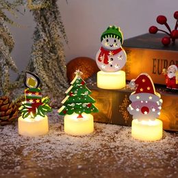 1 pc Christmas Creative Electronic Candle Light, Glowing Santa Claus Snowman LED Night Light Ornamenten, Battery Powered (geen plug)