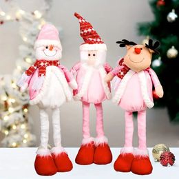 1pc, décorations de Noël jambes rétractables père Noël bonhomme de neige cerf, poupée de Noël rose jouets en peluche Noël, décor de festivals, décor de fête à thème, décor de Noël