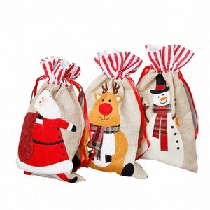 1 unid Navidad Yute Tela Cordón Bolsa de Regalo Bolsa de Regalo Paquete de Regalo Bolsas de Lino para la Fiesta de Navidad Suministros de Año Nuevo Navidad 90qE #