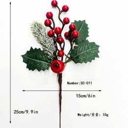 1 pk Kerstgebreide sokken Red Green Christmas Tree Hangende sokken kunstmatige rode bessen branch navidad decoraties noel cadeaus