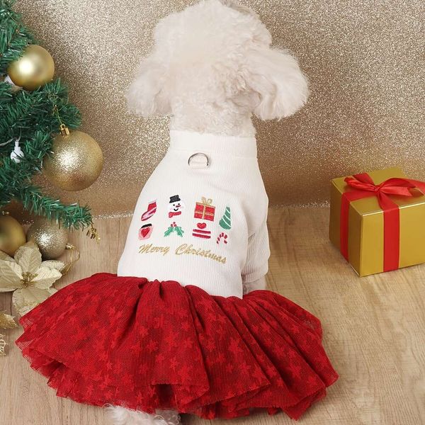 1 jupe de Noël, robe tutu rouge pour chien avec anneau en D, vêtements de festival pour chiens de taille moyenne, à porter en intérieur et en extérieur