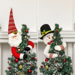 1pc Kerstboom Topper Decoraties Grote Pluche Kerstman Sneeuwpoppen Elanden Hoofd Hugger Ornamenten Met Hoed Sjaal Poseable Armen Kerstmis