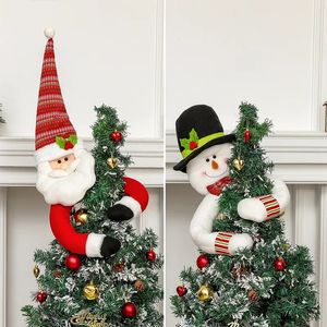 Décorations de sommet d'arbre de noël, 1 pièce, grande peluche, père noël, bonhommes de neige, tête d'élan, ornements avec chapeau, châle, bras posables, noël