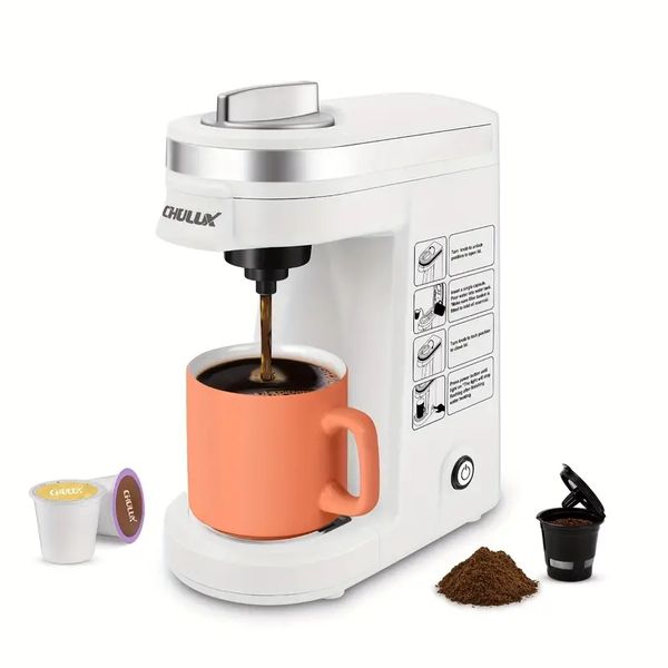 1pc, cafetière à une tasse CHULUX pour K-Cup, mini dosettes de café à portion unique de voyage, infusion de 6 à 12 oz, machine à café avec un filtre à café réutilisable