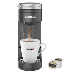 1pc CHULUX Machine à café à service unique, mini machine à café moulue, machine à café compacte à un bouton pour tasse de voyage compatible avec les dosettes