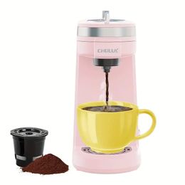 1pc, cafetière à portion unique CHULUX, cafetière à capsules roses, avec filtre réutilisable, fonctionnement à un bouton avec arrêt automatique pour le café et avec 5 à 12 onces