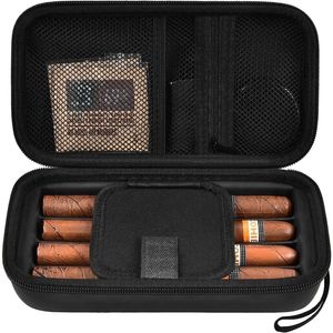 1 pièce, étui à cigares, boîte à cigares à 4 doigts avec humidificateur, support de voyage pour coupe-cigare, briquet, ensemble de paquets de contrôle de l'humidité, accessoires pour cigares, cadeaux pour hommes