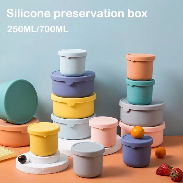 1PC Boîte de préservation de silicone circulaire scellée et isolant Bento Micro-ondes chauffage couvert déjeuner de table en plein air 240412