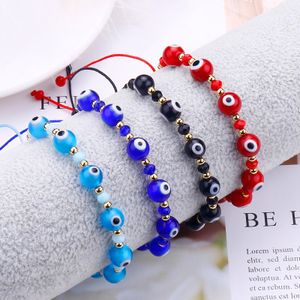 1 pulsera clásica de cuentas de cristal redondas de Palma de ojos azules malvados pulsera de cadena de cuerda elástica de los deseos para regalo de joyería de moda de mujer