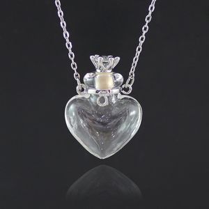Collier de bouteille en forme de cœur transparent, 1 pièce, collier d'huile essentielle, colliers de parfum en verre de Murano, chaîne en acier inoxydable, parfums pour femmes