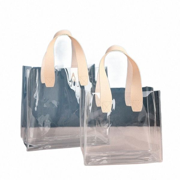 1 unid Bolsa de asas transparente Bolsas de compras reutilizables transparentes Bolso de hombro Bolsa de almacenamiento impermeable de PVC para bolsas de plástico cosméticas de regalo x2q9 #