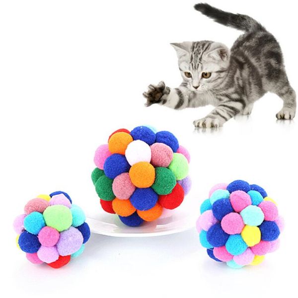 1PC coloré chat jouet à la main cloche balle rebondissante pour chat 5/6/7cm balle molle jouets interactifs chat en peluche à mâcher fournisseur de produits pour animaux de compagnie