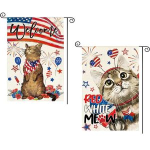 1pc, Colorlife 4th Of July Patriotic Welcome Cat Garden Flag Double Face, Memorial Day Independence Day American USA Stars and Stripes Flag Yard Décoration extérieure