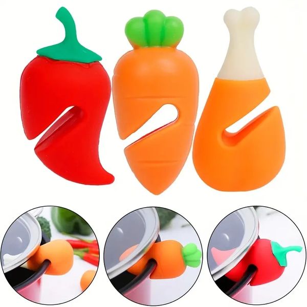 Couvercle de Pot en forme de jambe de poulet, petit piment créatif et mignon, carotte, rehausseur en Silicone, prévention des déversements, pratique pour la cuisine, 1 pièce