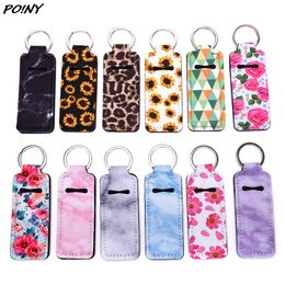 1PC Creative Keychain Neoprene Chapstick Holders Lipstick Cases Cover Portable Balmhouders Marble Style Keyring Party Gifts