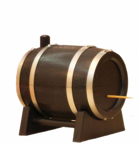 1pc Creative Oak Wine Barrel Type de cure-dent de dents automatique Presse Bodet Dispenser Tooth Pick Cotton Board Board Boîte Black O 03367358324