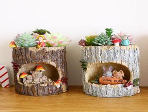 1pc Creative Tree House Resin Animaux Flower Pots Succulent Plante Pots Microlandscape Fairy Garden Decoration Bonsai Planter Vase8773230