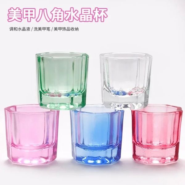 1pc cristal de vidrio acrílico polvo líquido taza de clavos colorido transparente plato plato tazón para tazón de tazón de tazón herramientas de arte de uñas