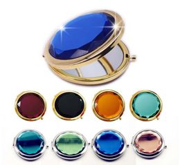 Miroir de maquillage en cristal, rond et Compact, Portable, plié, or et argent, miroir de poche, maquillage pour cadeau personnalisé, 1 pièce, 8825016