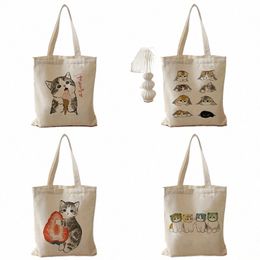 1pc Cats mignons sacs lage harajuku carto vintage shop canvas sac drôle sacs d'épaule féminin kawaii cadeaux pour enfants b9fq #