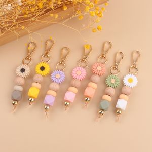 1pc mignon daisy fleur silicone perle keychain key chaîne bague sac sac à dos charme de charme suspendue