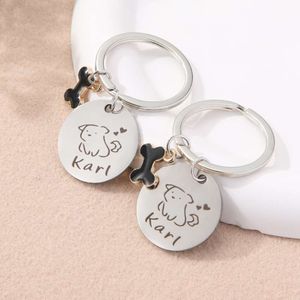 1 st Cute Dog Bone Alloy Keychain Pas Pet Name en Yours -nummer aan op de Round Steel Plate Key Ring voor vrienden Good Cadeau