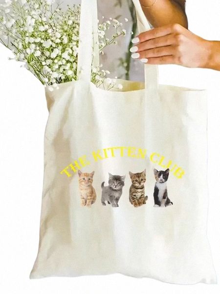 1pc mignon chaton motif fourre-tout sac boutique sac transporteur sac décontracté toile épaule sac à main boutique cadeau pour chat amant P5IX #